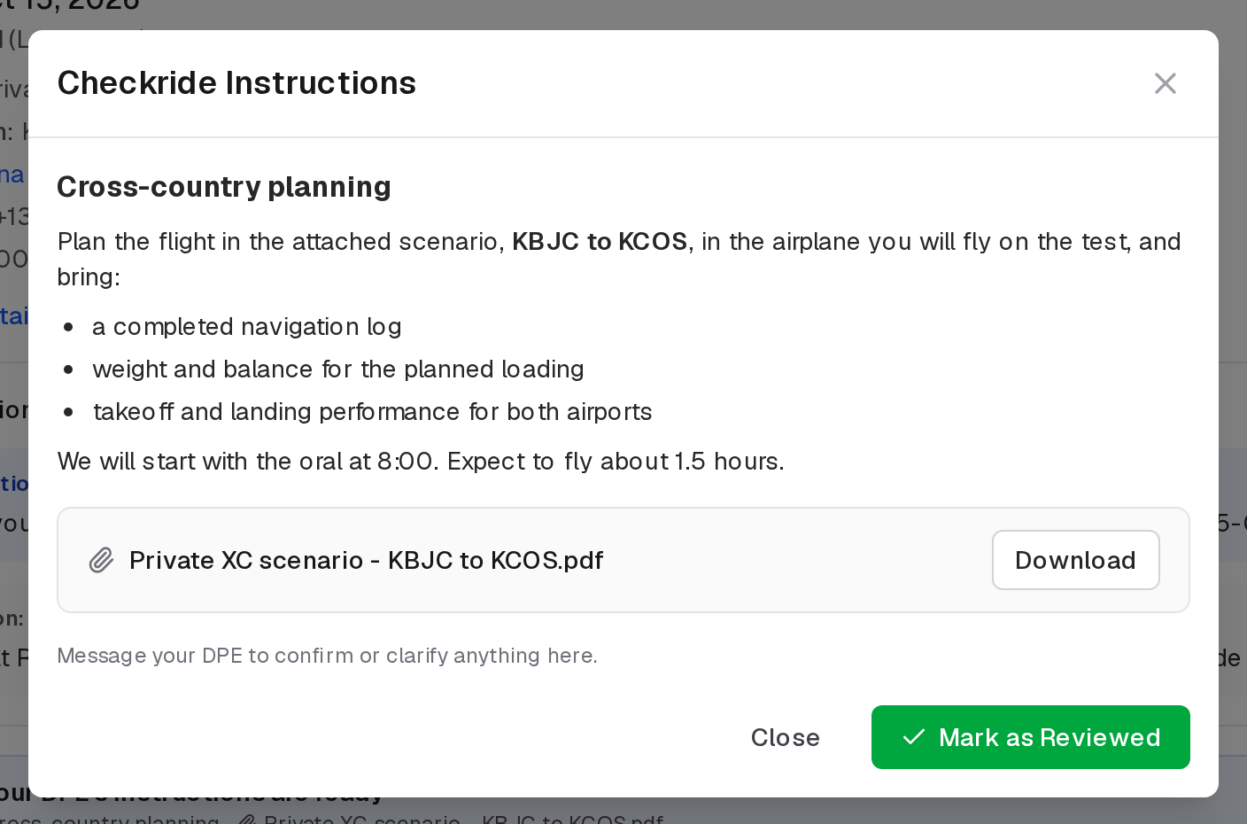 The instructions as the applicant reads them, with the document to download and Mark as Reviewed