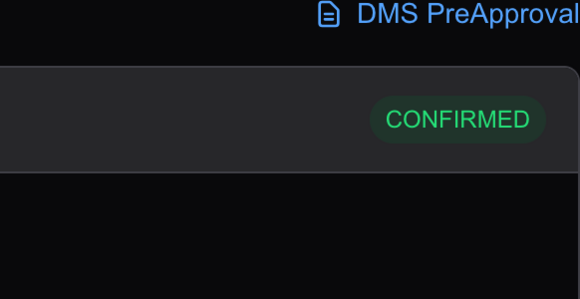 DMS PreApproval link on a confirmed checkride (dark mode)