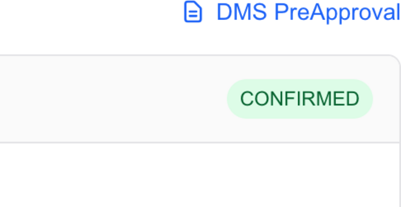 DMS PreApproval link on a confirmed checkride (light mode)