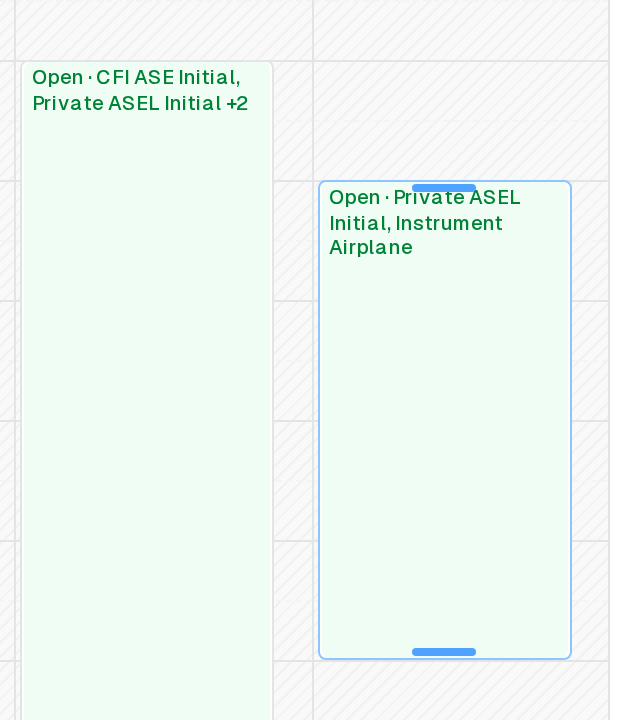 The pointer over a block of open time on the week view: a grip on its top edge and on its bottom edge