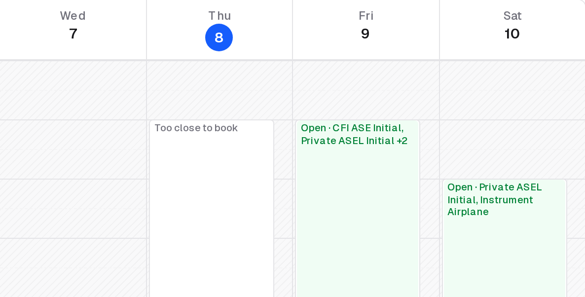 This week: tomorrow labelled Too close to book, and later dates open for booking
