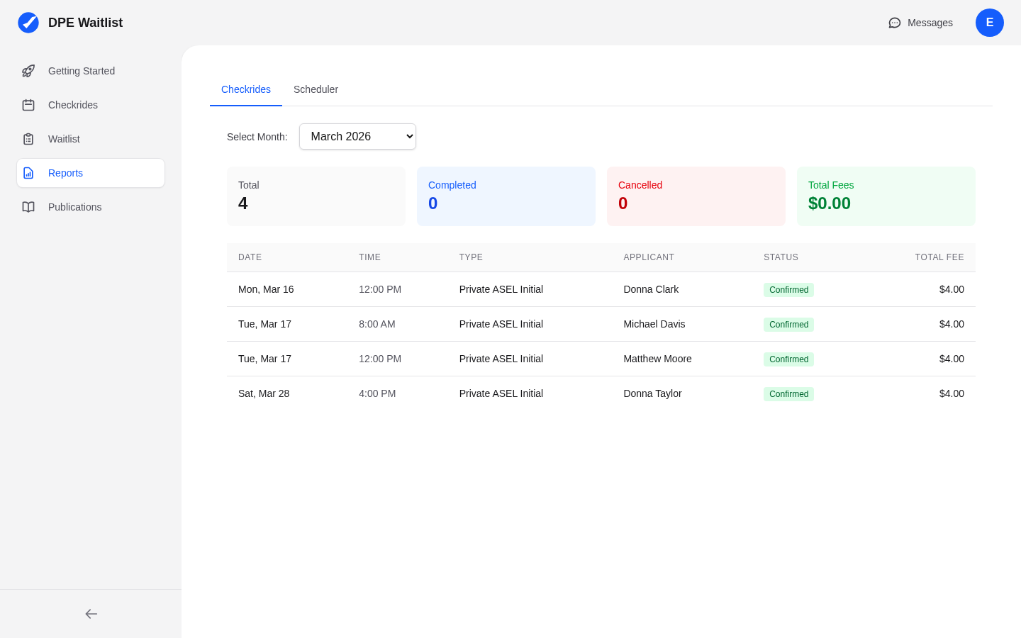 DPE Reports page showing scheduler performance metrics and statistics