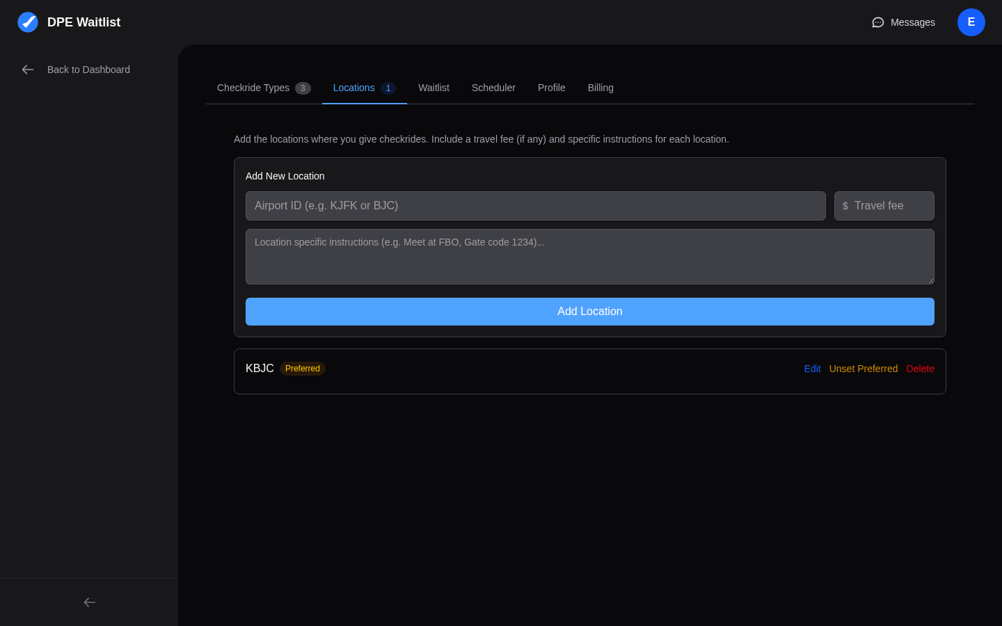 DPE Settings Locations tab showing configured testing locations