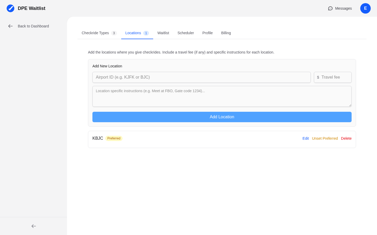 DPE Settings Locations tab showing configured testing locations
