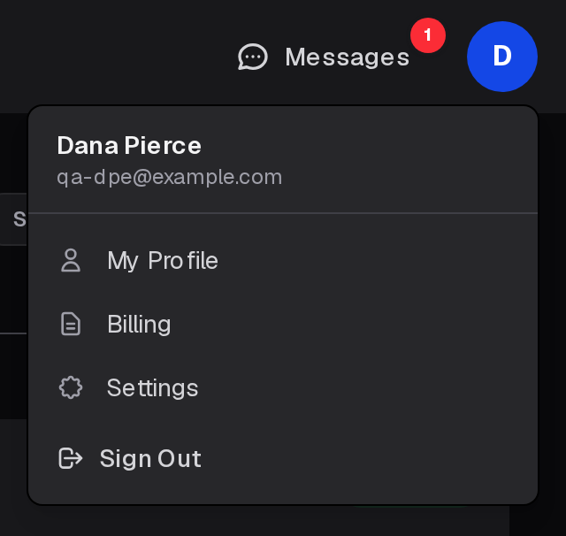 The user menu open from your initial in the top-right corner, with Sign Out at the bottom