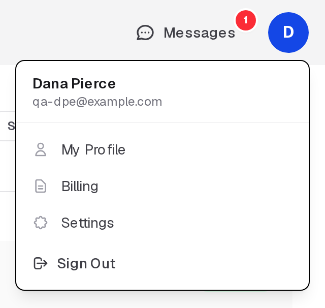 The user menu open from your initial in the top-right corner, with Sign Out at the bottom