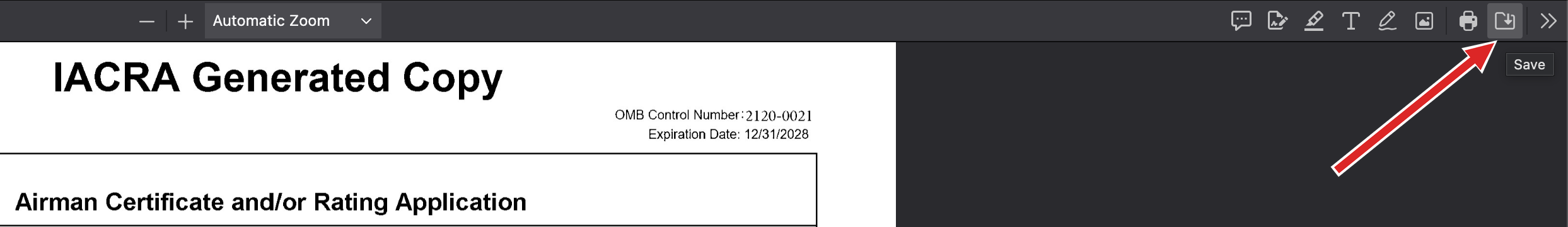 The 8710-1 PDF open in Firefox, with an arrow pointing to the Save button at the top right of the viewer