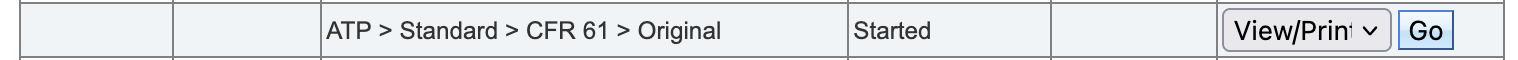 The application's row with View/Print chosen and the Go button next to it