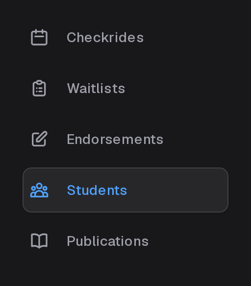 The sidebar of an instructor, with Students beneath Endorsements