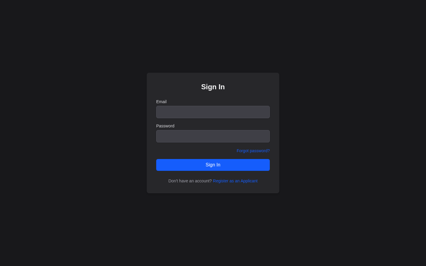 Sign In page with email and password fields, passkey option, and links to register or reset password