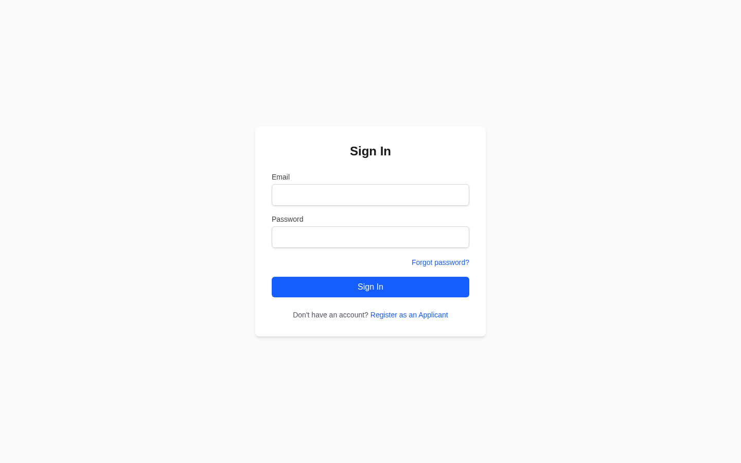 Sign In page with email and password fields, passkey option, and links to register or reset password