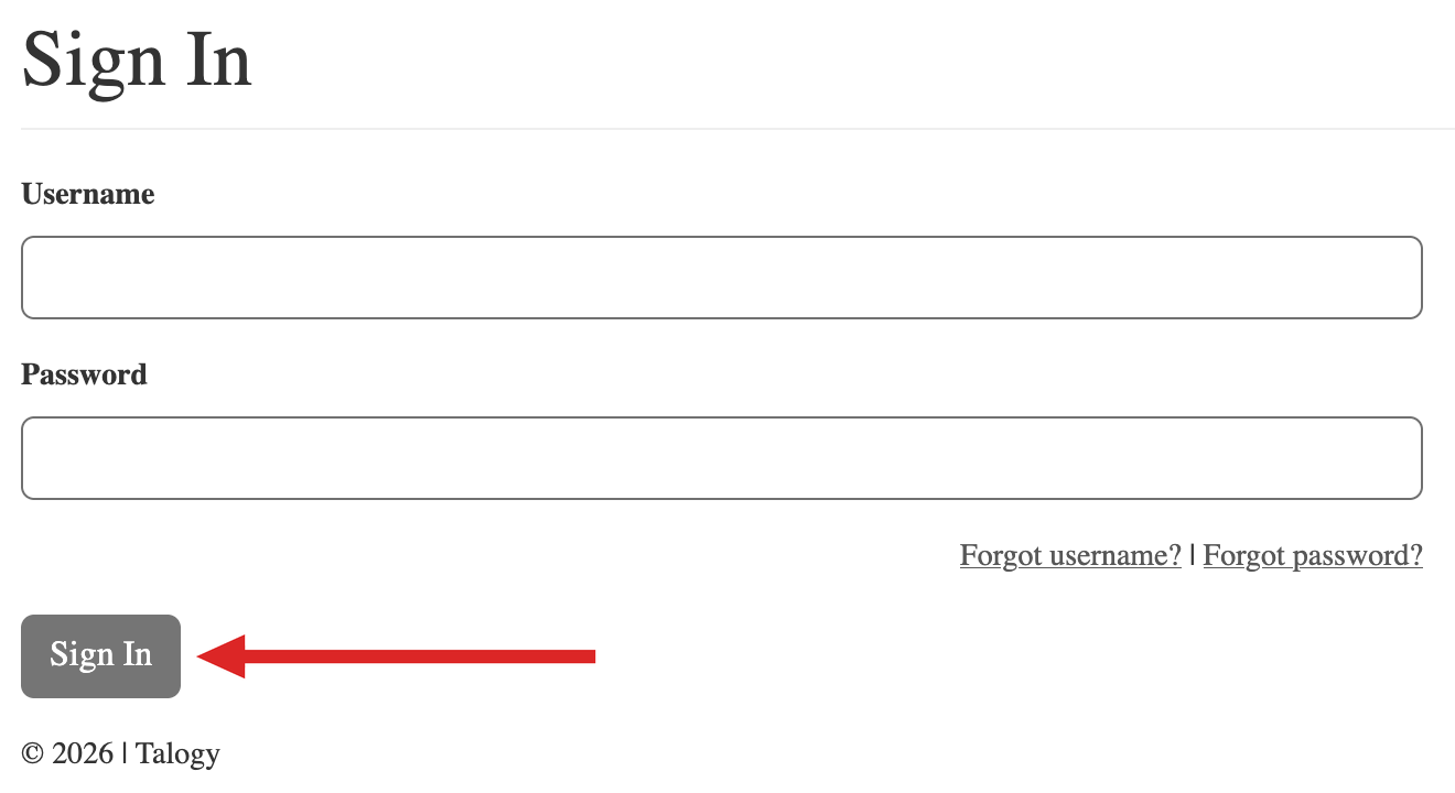 PSI's Sign In form: Username, Password, Forgot username or password, and an arrow pointing to the Sign In button