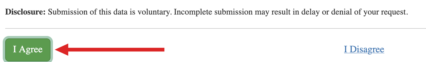 The end of PSI's usage acknowledgement, with an arrow pointing to the I Agree button, and the I Disagree link
